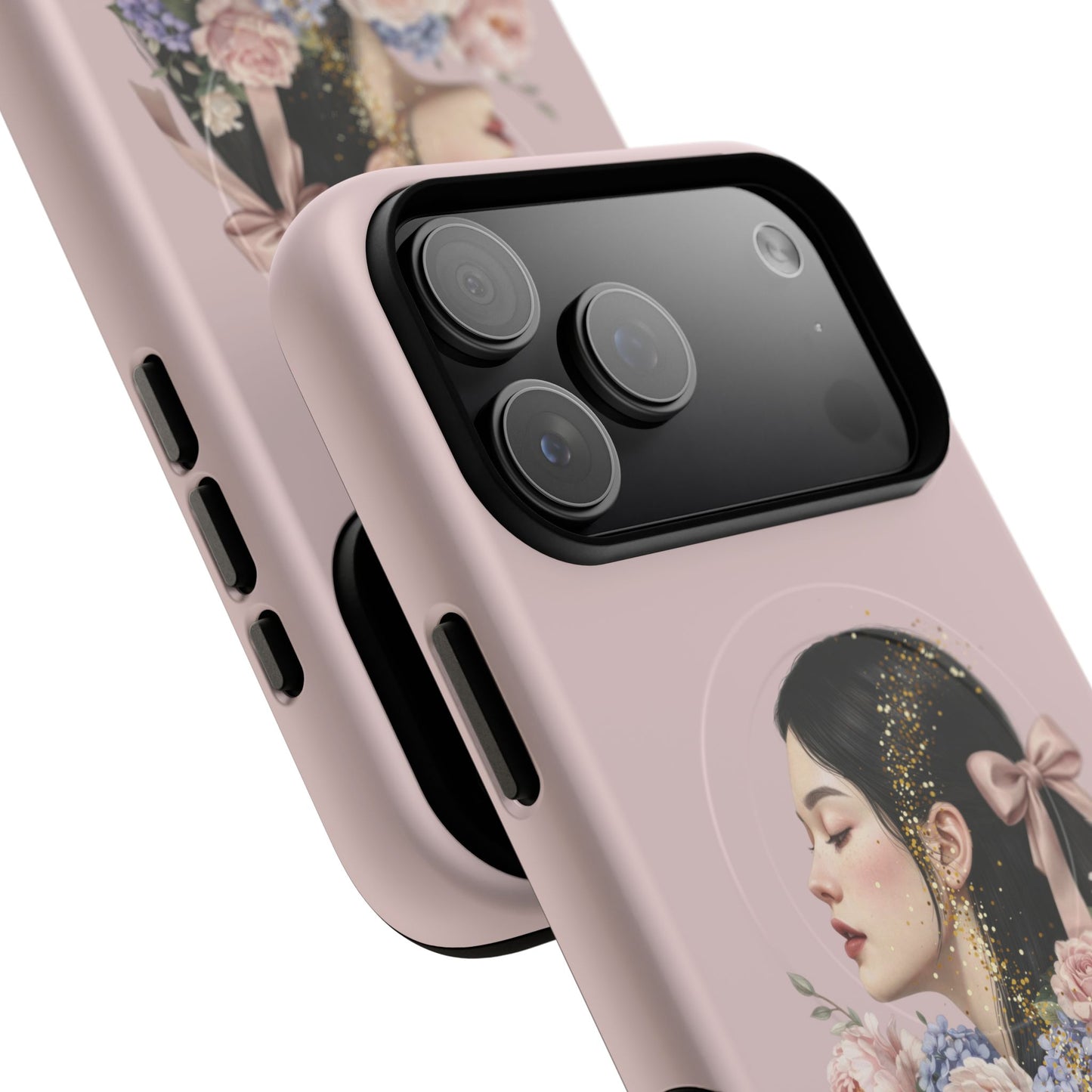 Coque magnétique renforcée Floral Portrait — Housse de téléphone fille rose gold