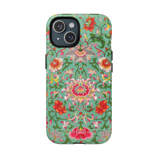 Coque de téléphone magnétique renforcée à motif floral vintage