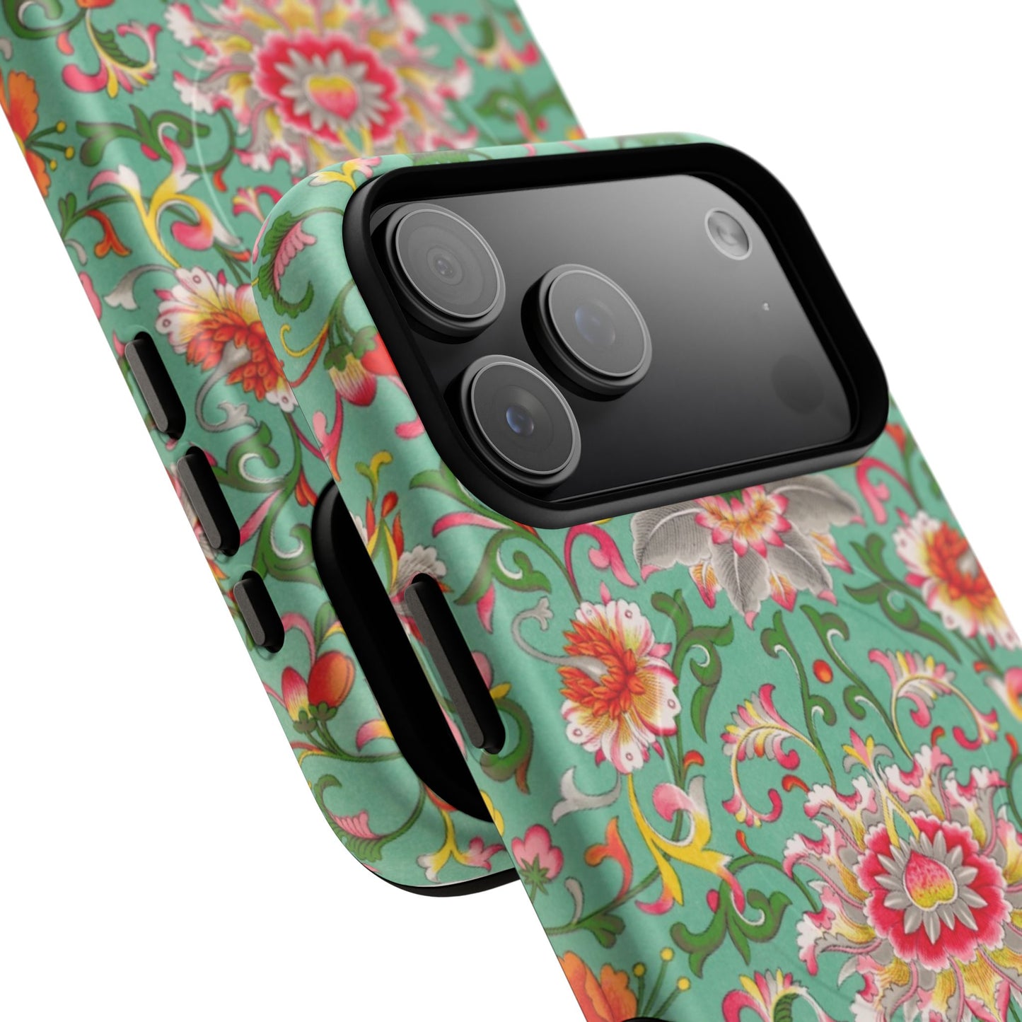 Coque de téléphone magnétique renforcée à motif floral vintage