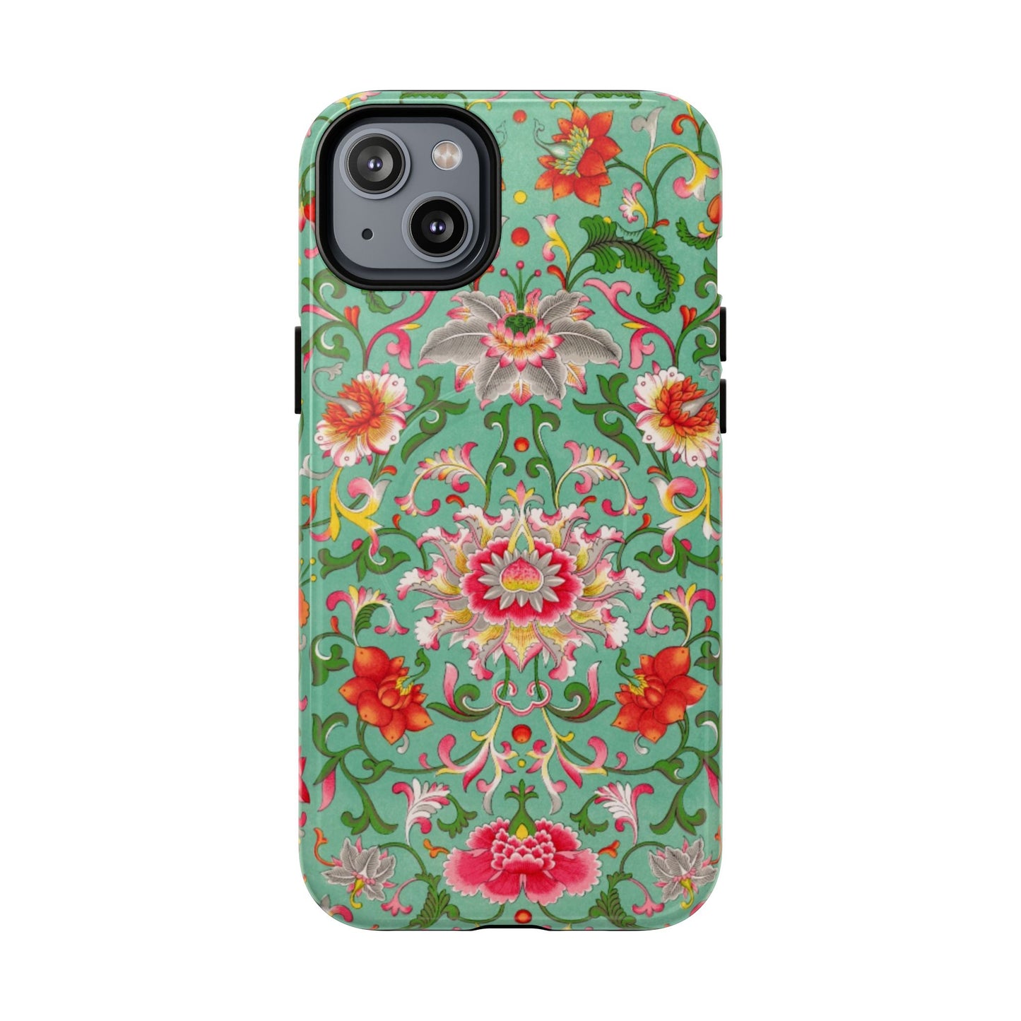 Coque de téléphone magnétique renforcée à motif floral vintage