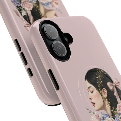 Coque magnétique renforcée Floral Portrait — Housse de téléphone fille rose gold