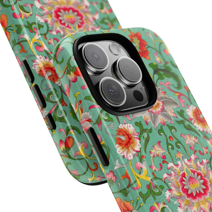 Coque de téléphone magnétique renforcée à motif floral vintage