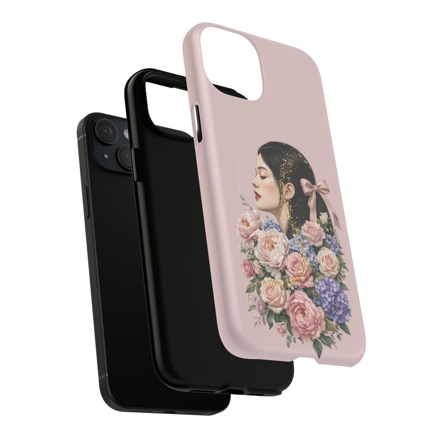 Coque magnétique renforcée Floral Portrait — Housse de téléphone fille rose gold