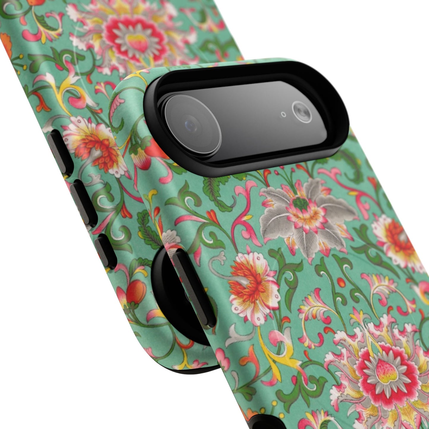 Coque de téléphone magnétique renforcée à motif floral vintage