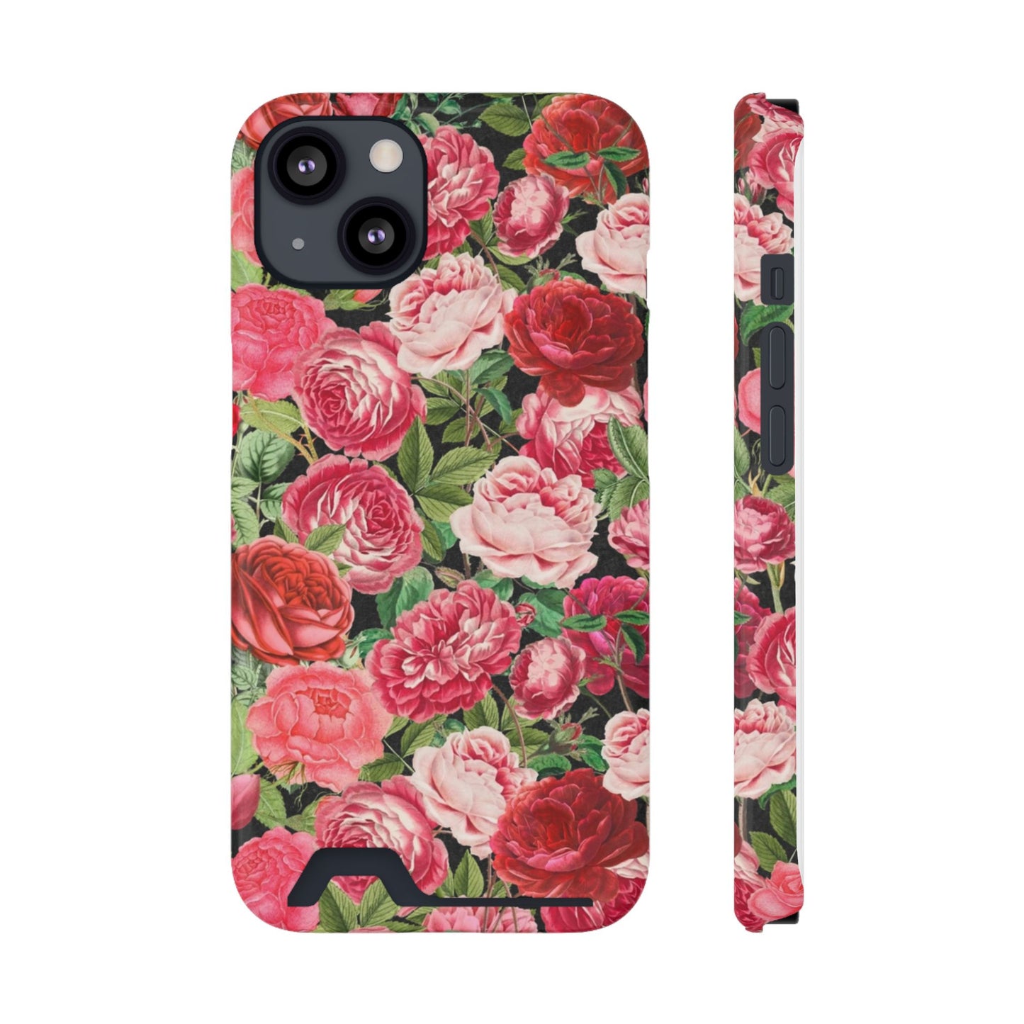 Coque de téléphone avec porte-cartes Floral Rose – Jardin vintage rose