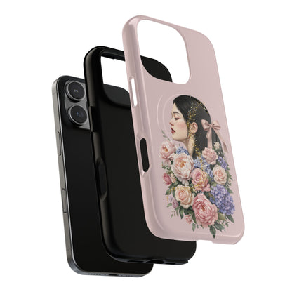 Coque magnétique renforcée Floral Portrait — Housse de téléphone fille rose gold