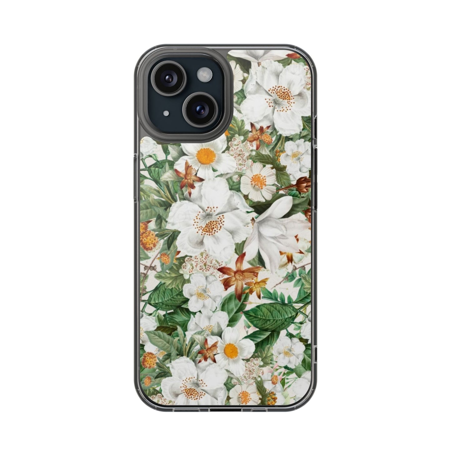 Coque de téléphone magnétique transparente Floral White Garden