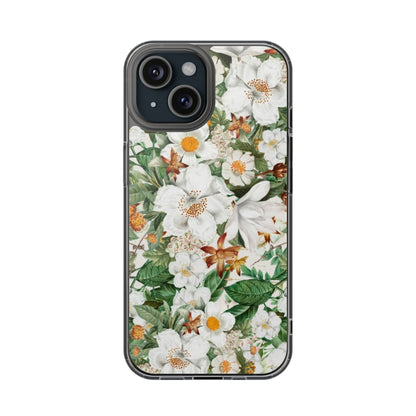 Coque de téléphone magnétique transparente Floral White Garden