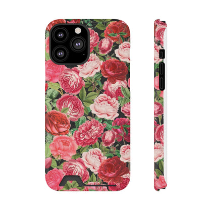 Coque de téléphone avec porte-cartes Floral Rose – Jardin vintage rose