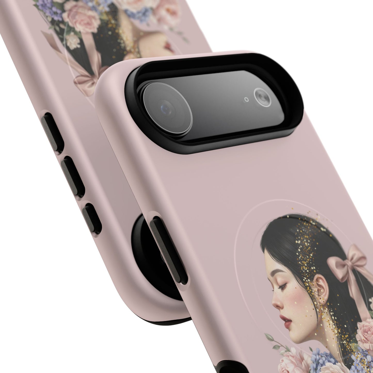 Coque magnétique renforcée Floral Portrait — Housse de téléphone fille rose gold