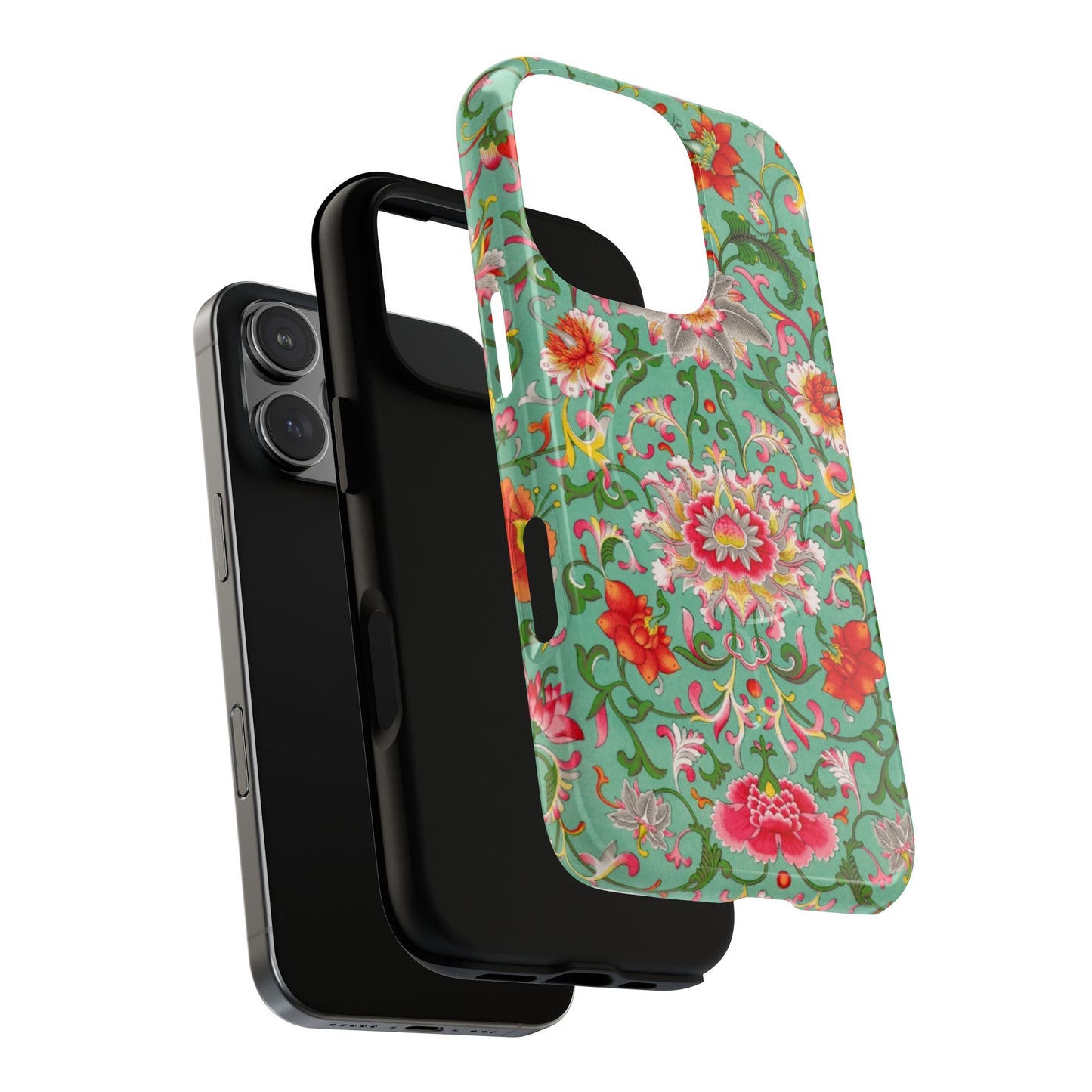 Coque de téléphone magnétique renforcée à motif floral vintage