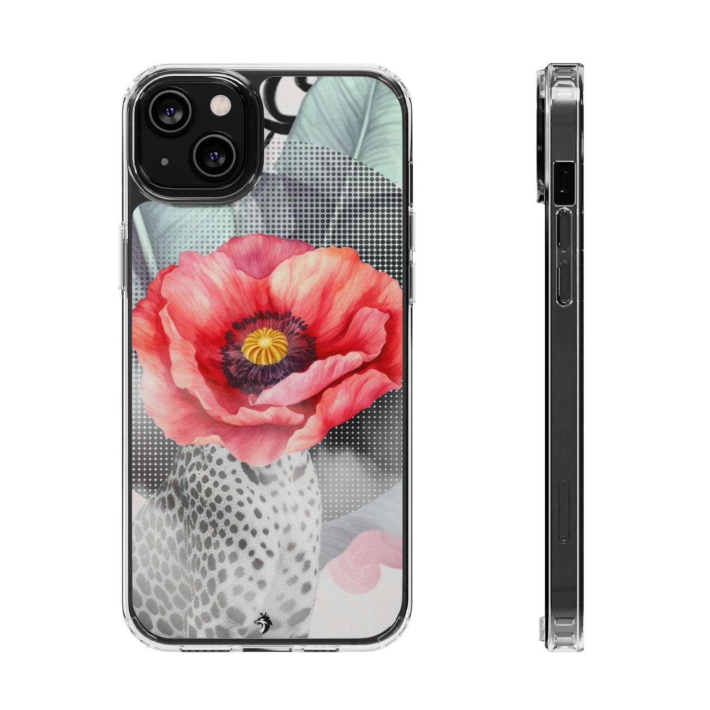 Coque de téléphone magnétique transparente — Art floral coquelicot & léopard