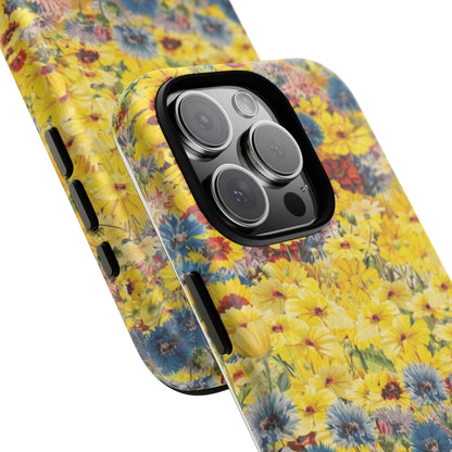 Coque de téléphone magnétique renforcée Floral Yellow Wildflower — Housse magnétique durable à fixation Snap