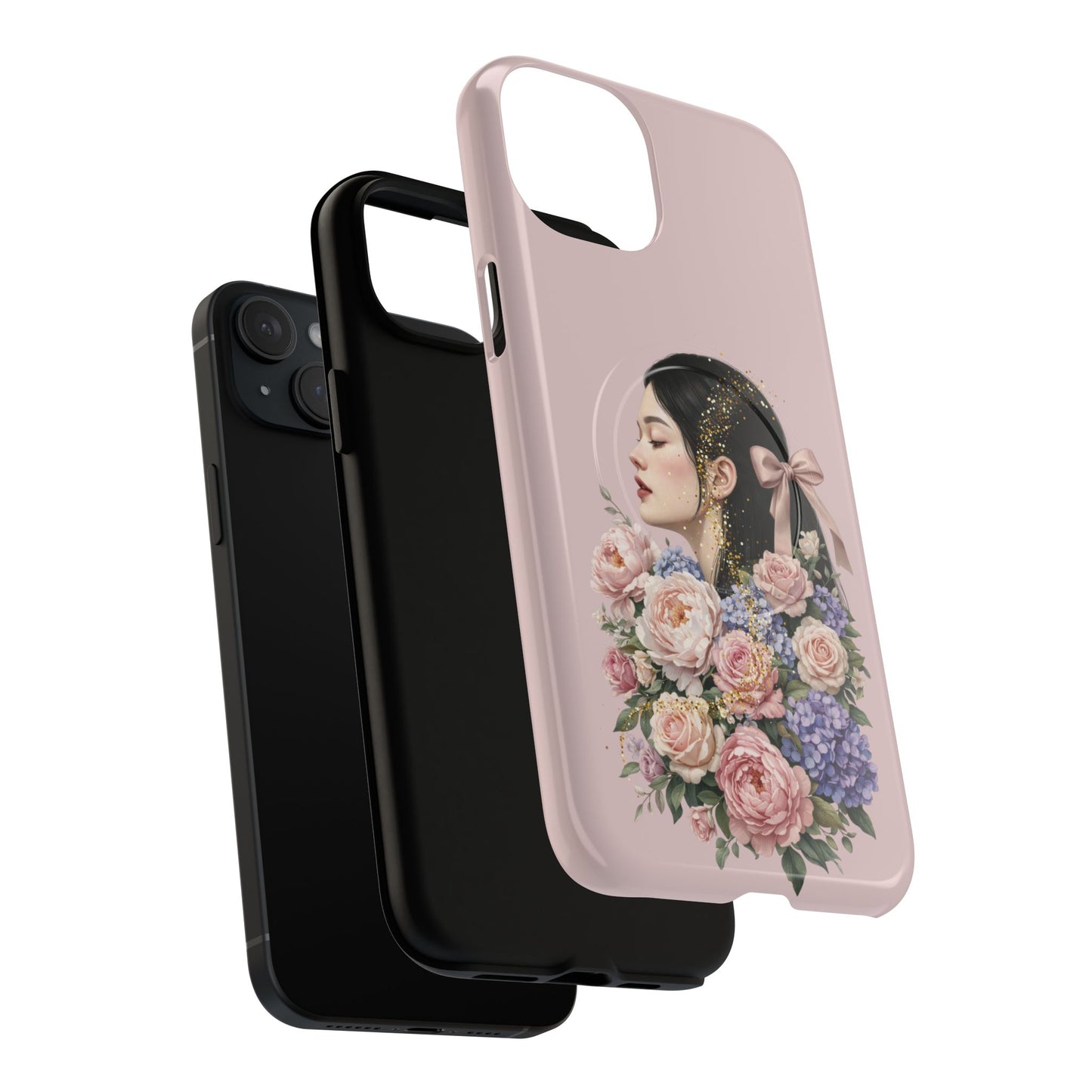 Coque magnétique renforcée Floral Portrait — Housse de téléphone fille rose gold