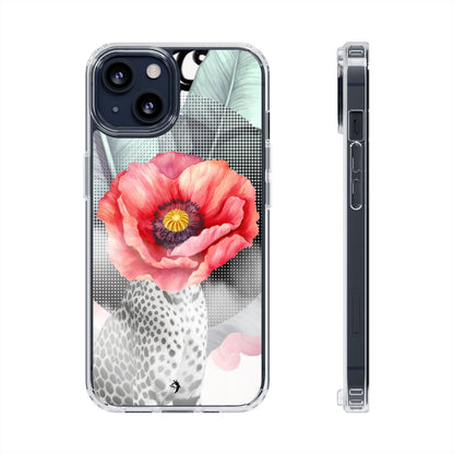 Coque de téléphone magnétique transparente — Art floral coquelicot & léopard
