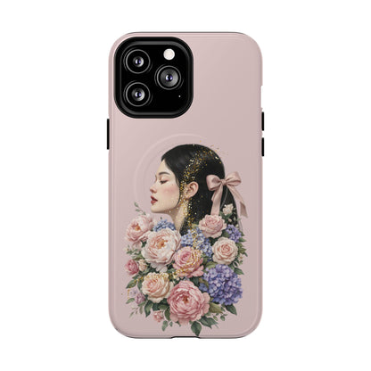 Coque magnétique renforcée Floral Portrait — Housse de téléphone fille rose gold
