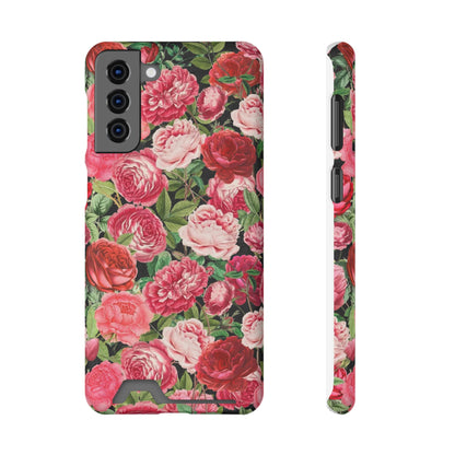 Coque de téléphone avec porte-cartes Floral Rose – Jardin vintage rose