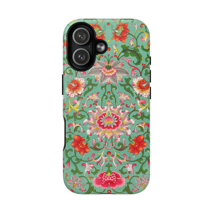 Coque de téléphone magnétique renforcée à motif floral vintage