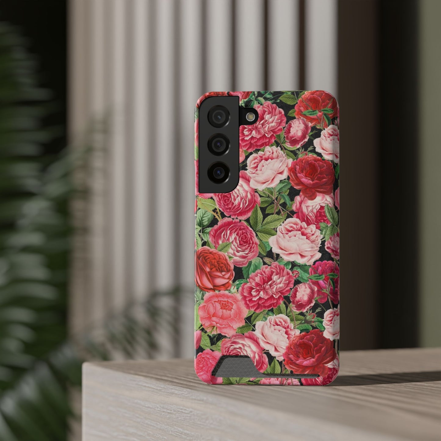 Coque de téléphone avec porte-cartes Floral Rose – Jardin vintage rose