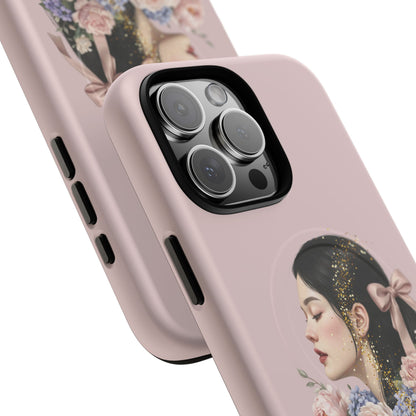Coque magnétique renforcée Floral Portrait — Housse de téléphone fille rose gold