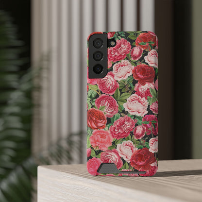 Coque de téléphone avec porte-cartes Floral Rose – Jardin vintage rose