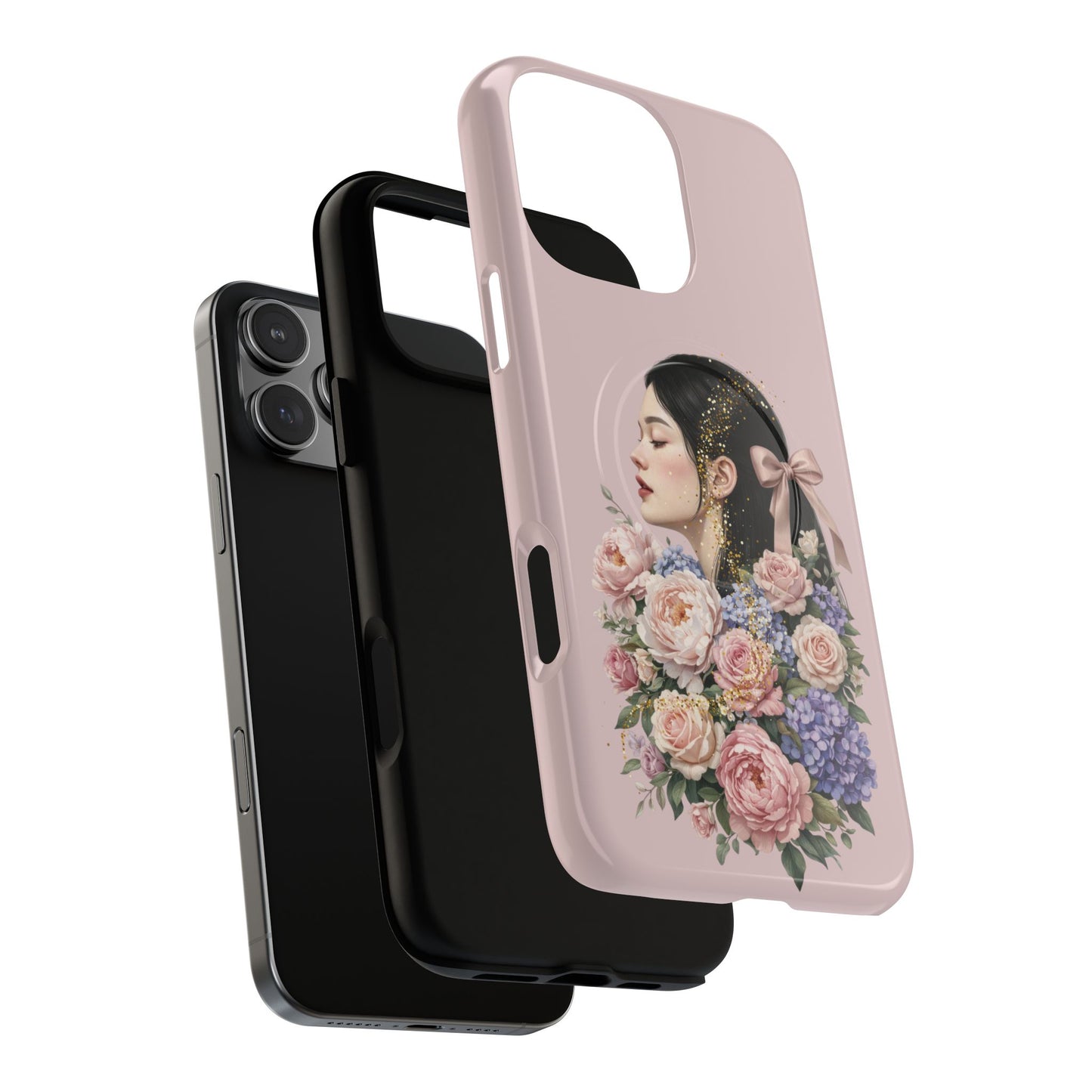 Coque magnétique renforcée Floral Portrait — Housse de téléphone fille rose gold