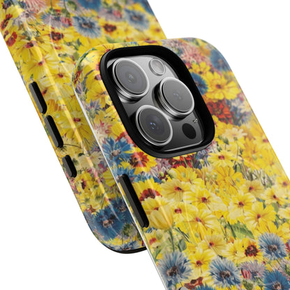 Coque de téléphone magnétique renforcée Floral Yellow Wildflower — Housse magnétique durable à fixation Snap