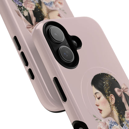 Coque magnétique renforcée Floral Portrait — Housse de téléphone fille rose gold