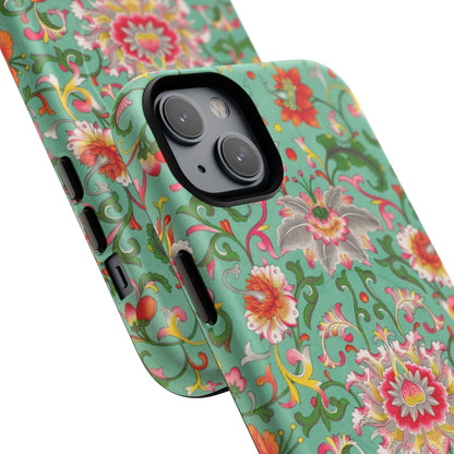 Coque de téléphone magnétique renforcée à motif floral vintage