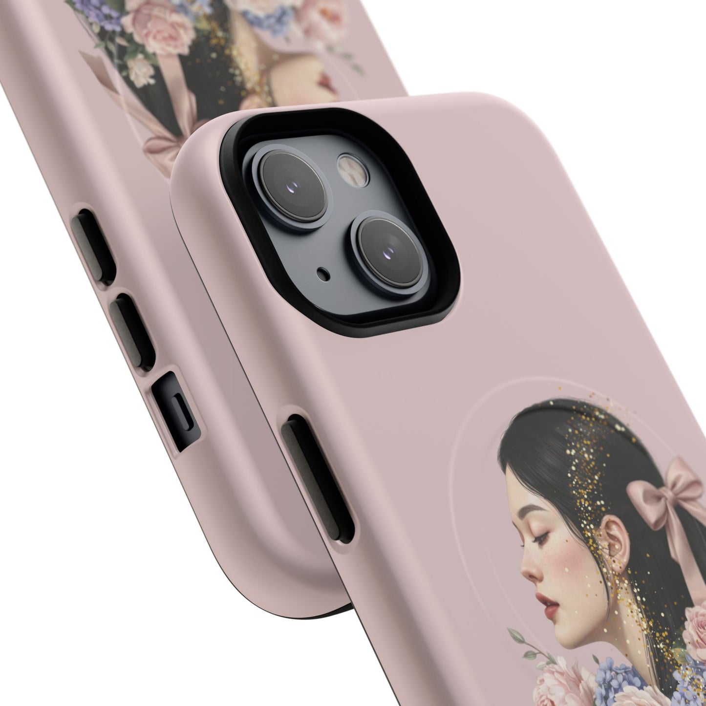 Coque magnétique renforcée Floral Portrait — Housse de téléphone fille rose gold