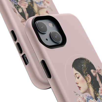Coque magnétique renforcée Floral Portrait — Housse de téléphone fille rose gold