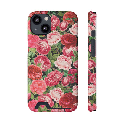 Coque de téléphone avec porte-cartes Floral Rose – Jardin vintage rose