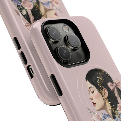 Coque magnétique renforcée Floral Portrait — Housse de téléphone fille rose gold