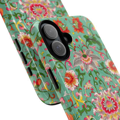 Coque de téléphone magnétique renforcée à motif floral vintage