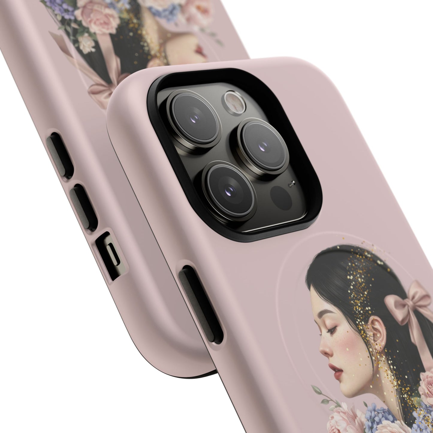 Coque magnétique renforcée Floral Portrait — Housse de téléphone fille rose gold