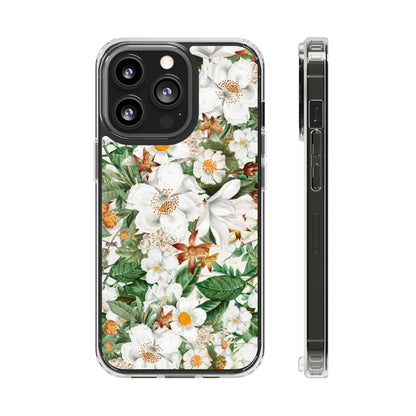 Coque de téléphone magnétique transparente Floral White Garden