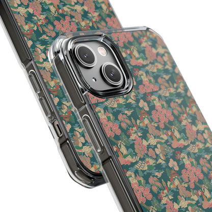 Floral Vintage Clear Magnetic Phone Case – Impact-Resistant iPhone Cover