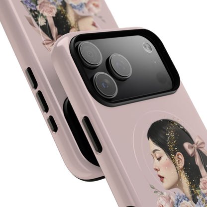 Coque magnétique renforcée Floral Portrait — Housse de téléphone fille rose gold