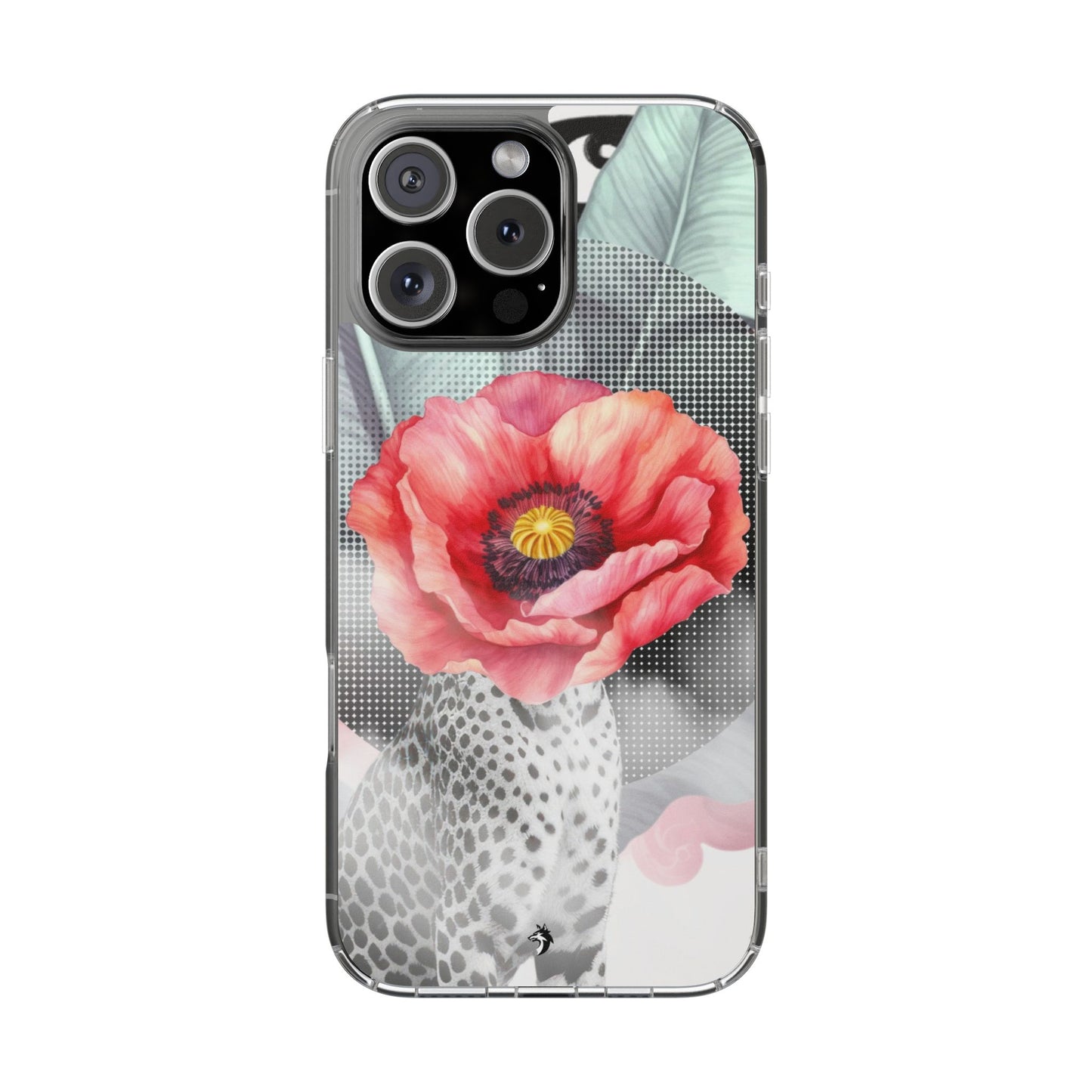 Coque de téléphone magnétique transparente — Art floral coquelicot & léopard