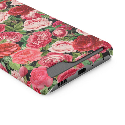 Coque de téléphone avec porte-cartes Floral Rose – Jardin vintage rose