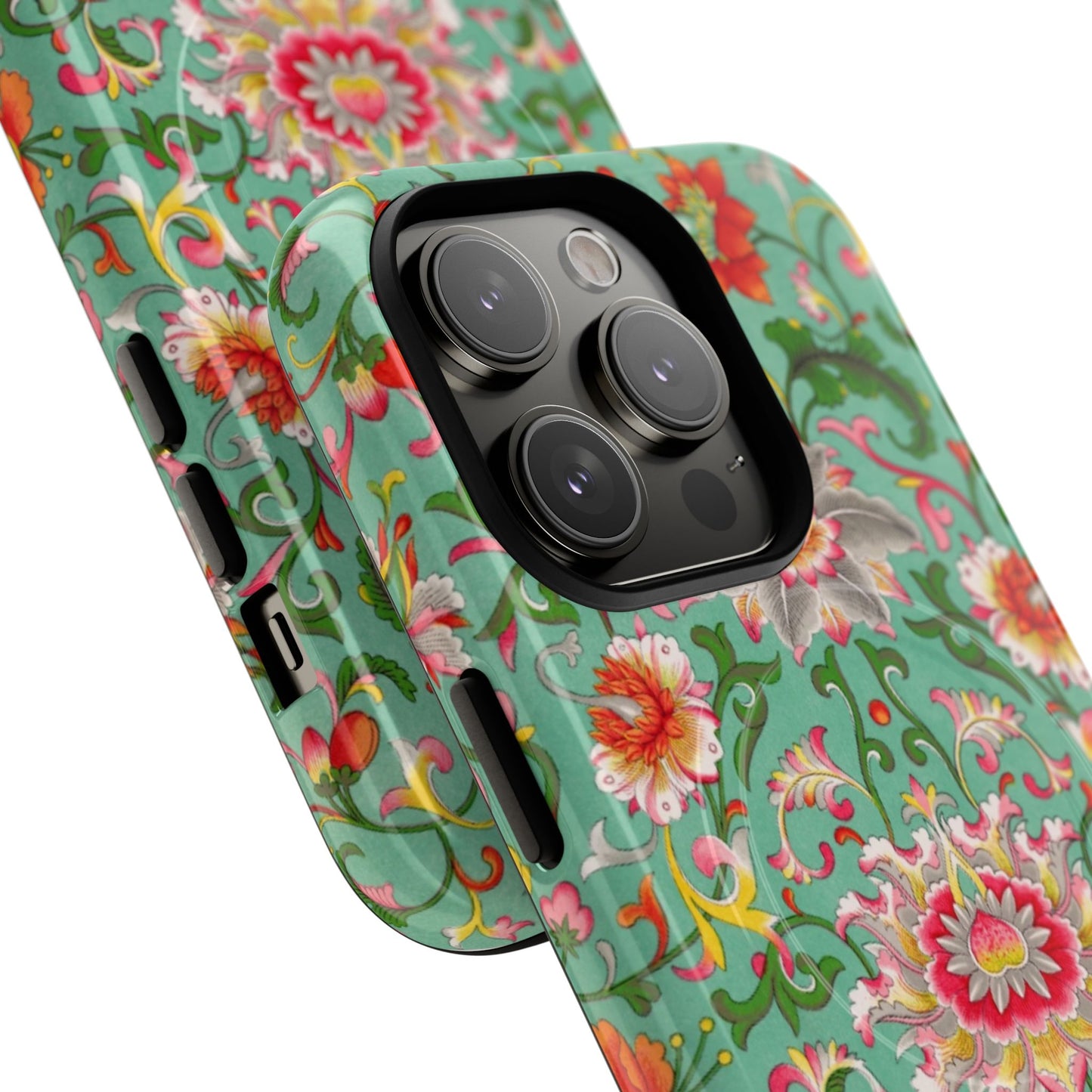 Coque de téléphone magnétique renforcée à motif floral vintage