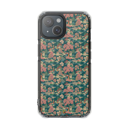Floral Vintage Clear Magnetic Phone Case – Impact-Resistant iPhone Cover