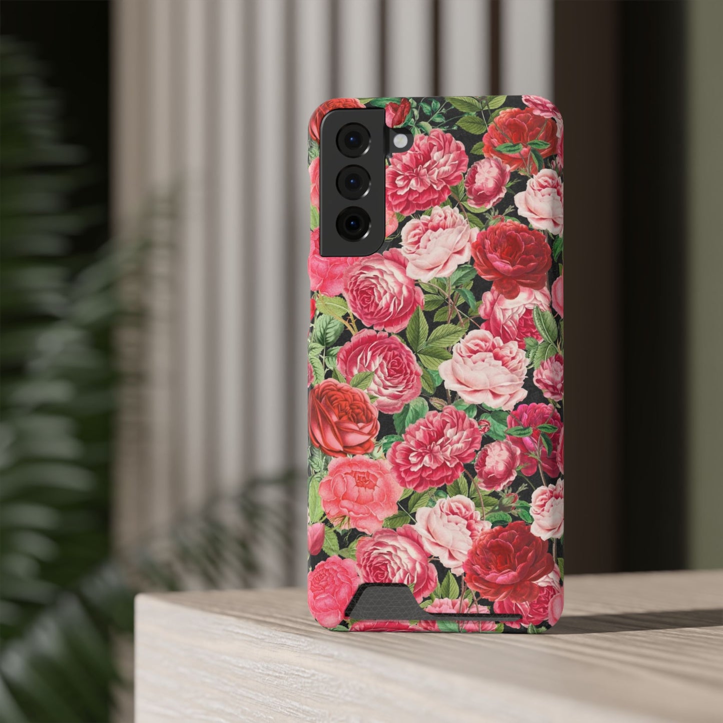 Coque de téléphone avec porte-cartes Floral Rose – Jardin vintage rose