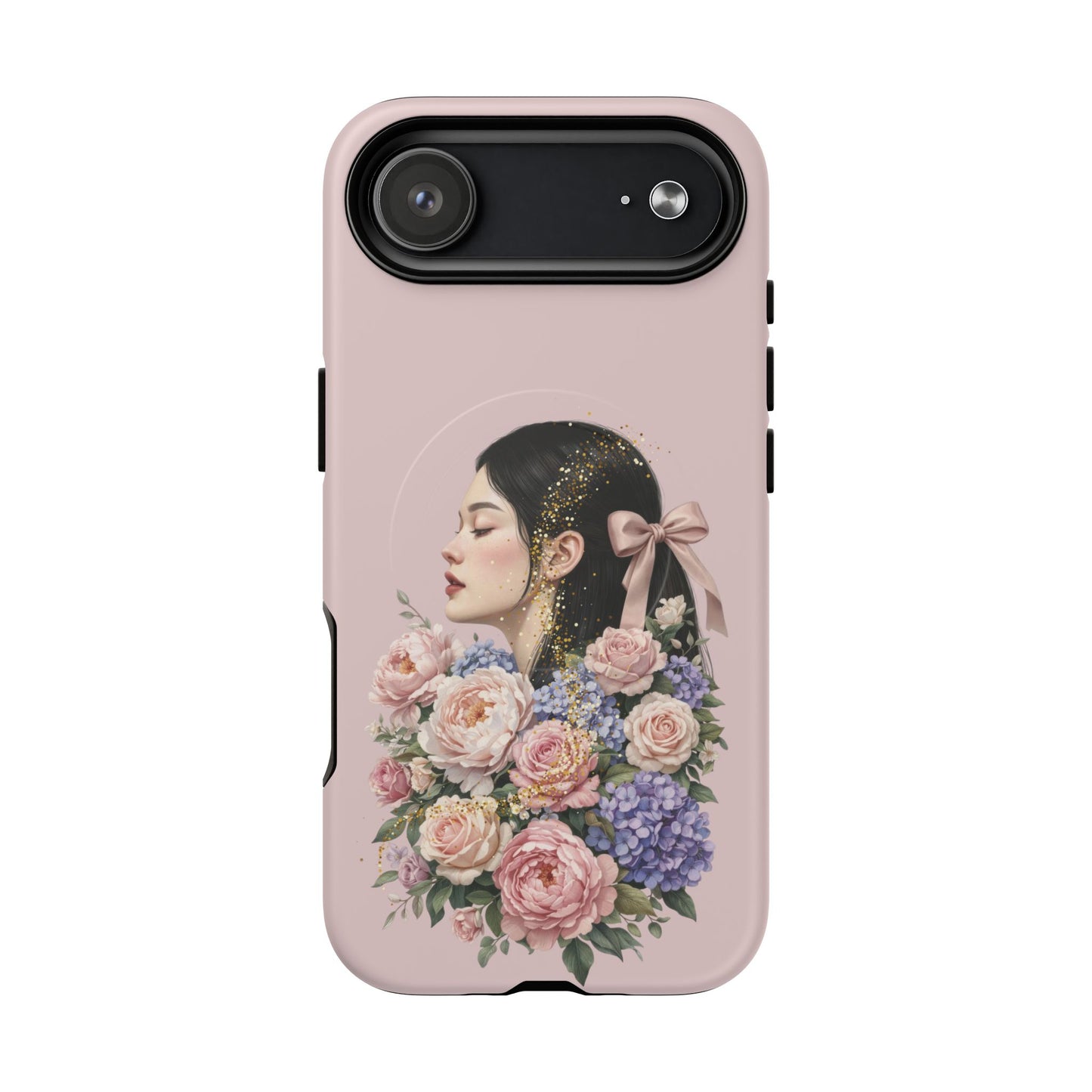 Coque magnétique renforcée Floral Portrait — Housse de téléphone fille rose gold