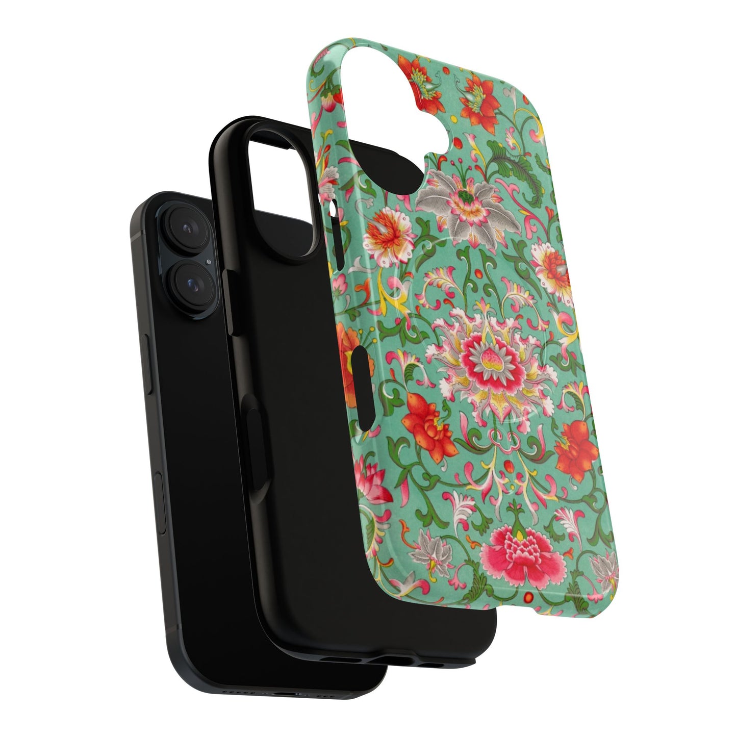 Coque de téléphone magnétique renforcée à motif floral vintage