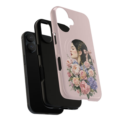Coque magnétique renforcée Floral Portrait — Housse de téléphone fille rose gold