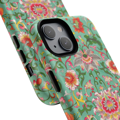 Coque de téléphone magnétique renforcée à motif floral vintage