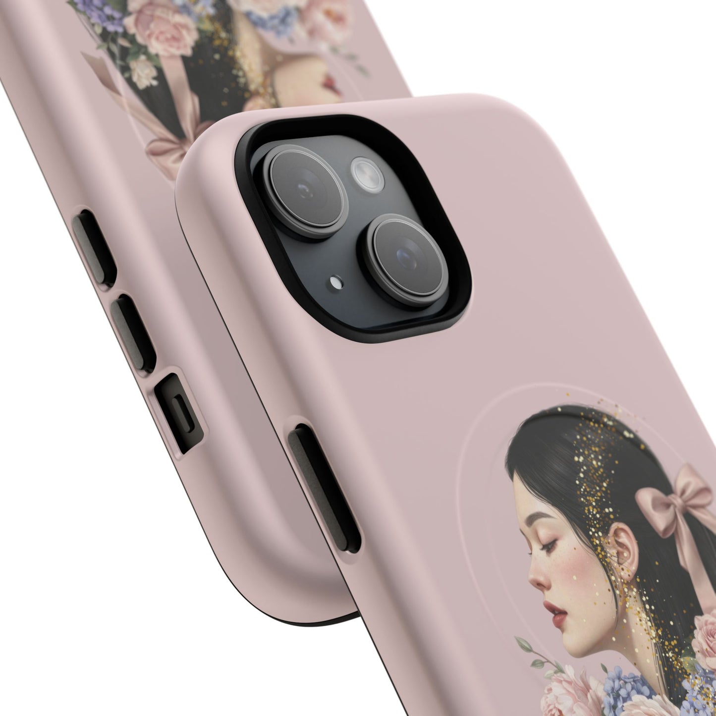 Coque magnétique renforcée Floral Portrait — Housse de téléphone fille rose gold