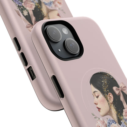 Coque magnétique renforcée Floral Portrait — Housse de téléphone fille rose gold