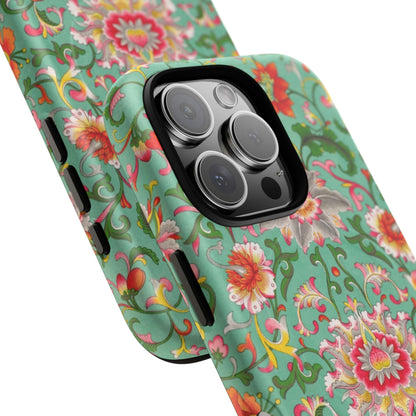 Coque de téléphone magnétique renforcée à motif floral vintage